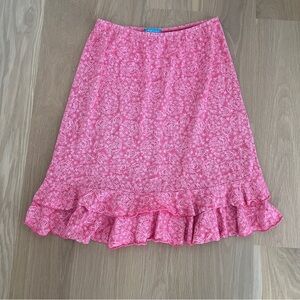 Fresh Produce Pink A-Line Ruffled Skirt M Floral
